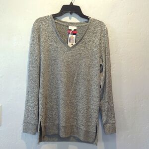 NWT LUCKY BRAND GREY V NECK TUNIC SWEATER